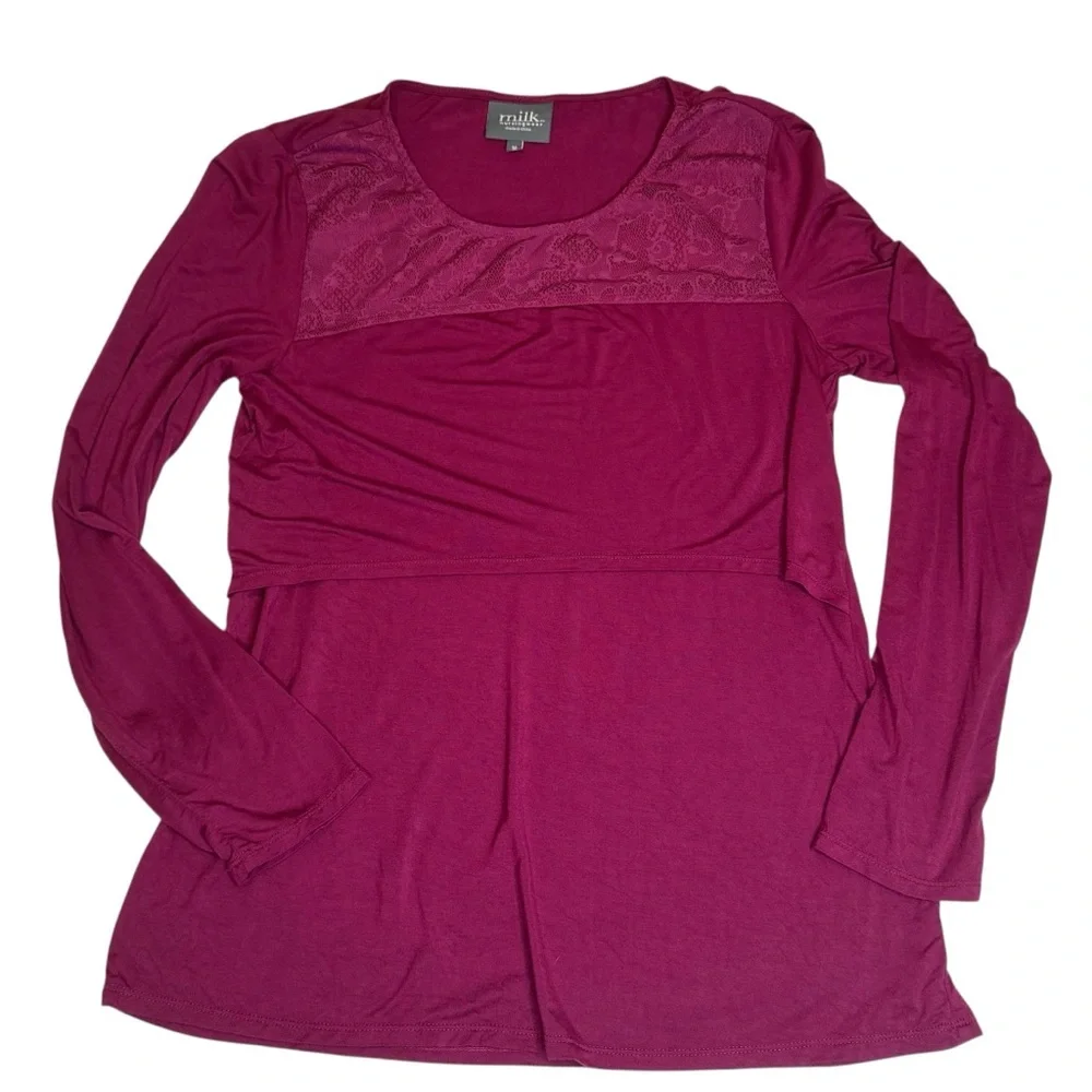 Milk Nursingwear Pink Purple Lace Long Sleeve Nursing Top Medium Romantic - Picture 1 of 5